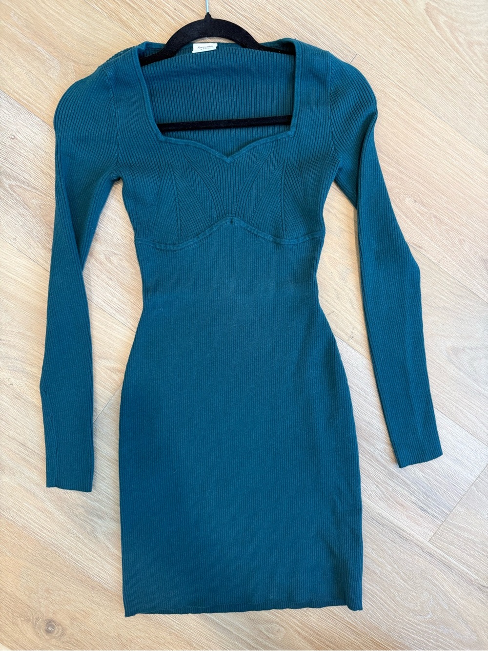 Abercrombie & Fitch Teal Long-Sleeve Ribbed Mini Dress